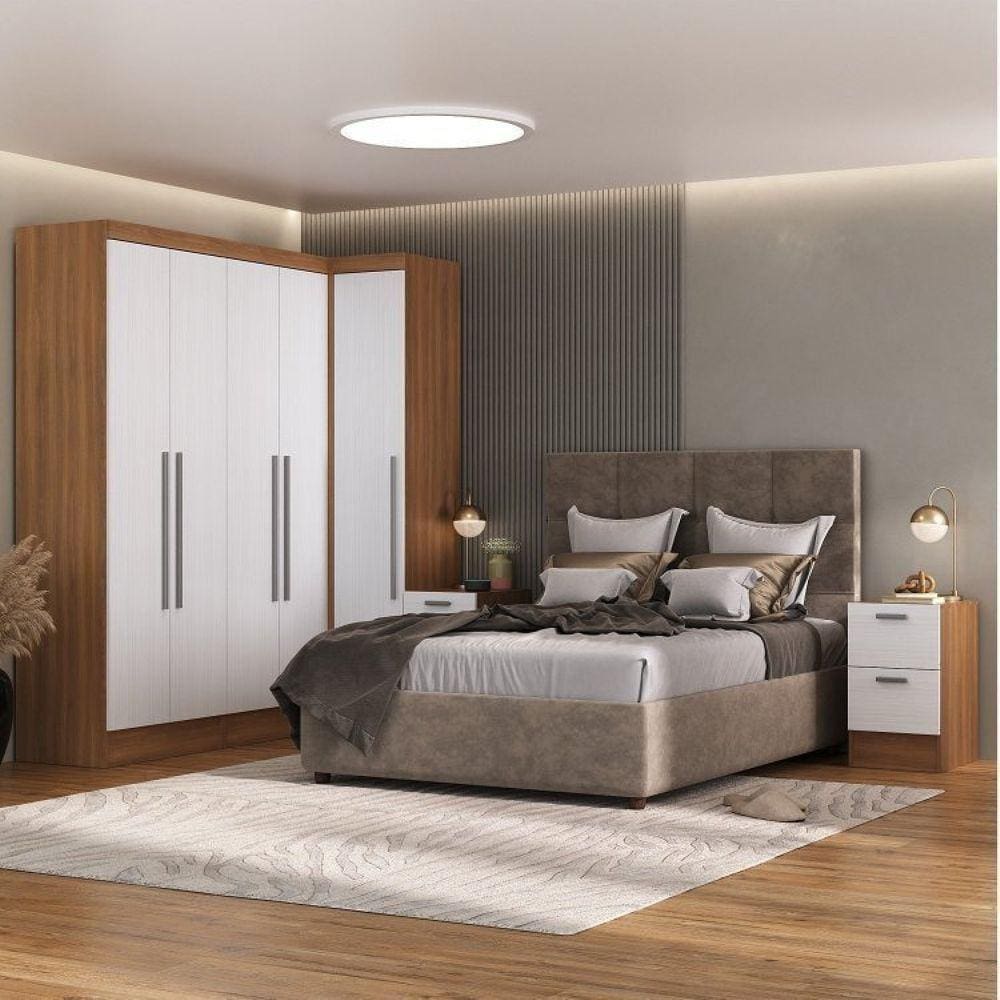 Guarda-Roupa Modulado Viena 5 Portas 8 Gavetas 5 Peças Espresso Móveis Nogal/Branco