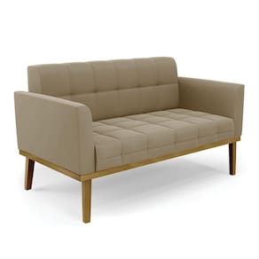 Sofá Namoradeira Base de Madeira Castanho Elisa Suede Marrom Rato D03 - D`Rossi