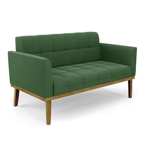 Sofá Namoradeira Base de Madeira Castanho Elisa Suede D03 - D`Rossi