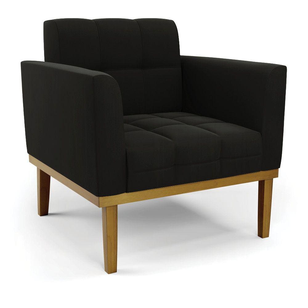 Poltrona Base de Madeira Fixa Castanho Elisa Suede Preto D03 - D`Rossi