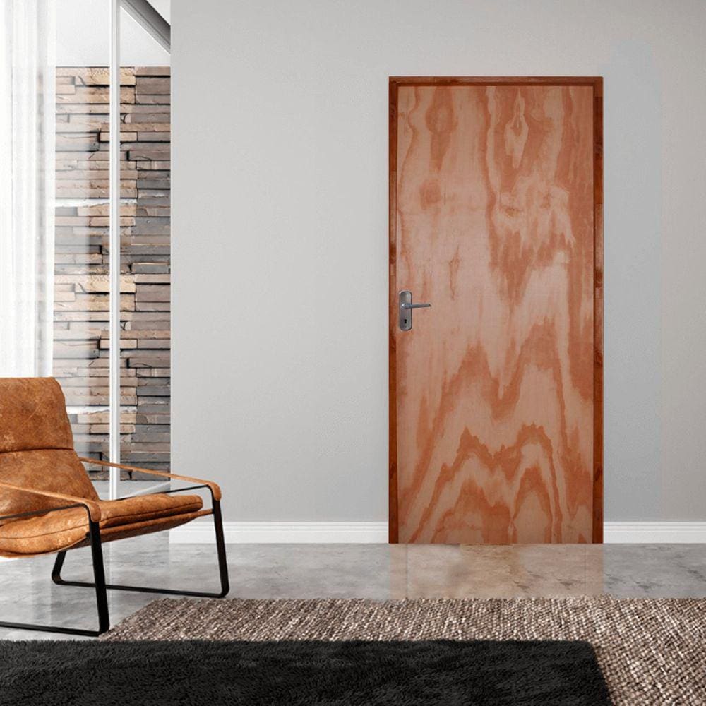 Kit Porta de Madeira 210x60cm Batente 9cm Fechadura Alavanca Rodam Mescla