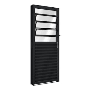 Porta de Aço de Giro Mista com Basculante 215x85cm Aço Pronto Riobras Preto