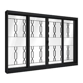 Janela de Aço de Correr Central com Grade Mosaico 4 Folhas 120x150cm Aço Pronto Riobras Preto