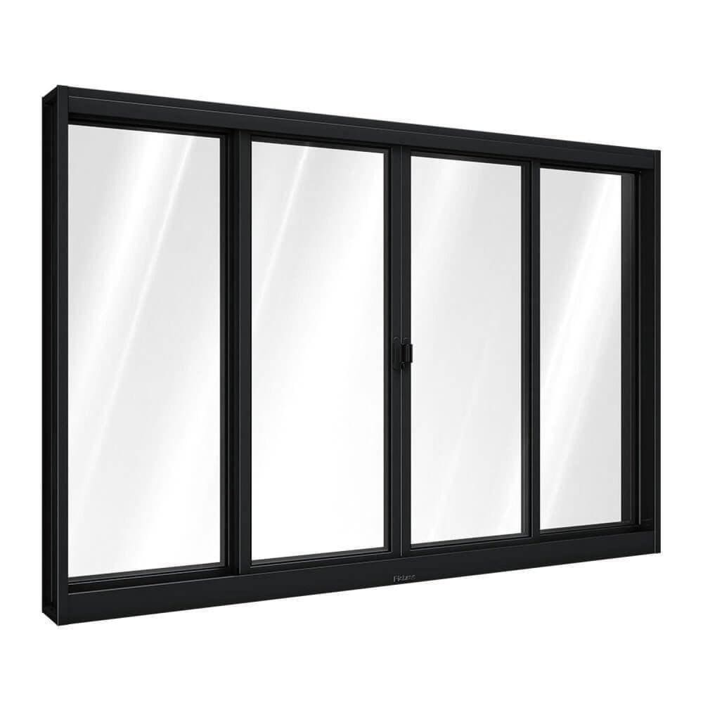 Janela de Aço de Correr Central 4 Folhas 100x100cm Aço Pronto Riobras Preto
