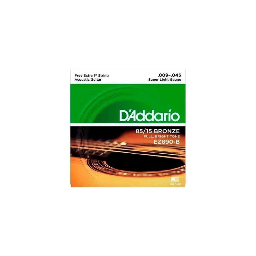 Cordas Para Violão Aço D Addario Bronze 85-15 Ez890-b .009-.045 Com Corda Extra Pl009 [f108]