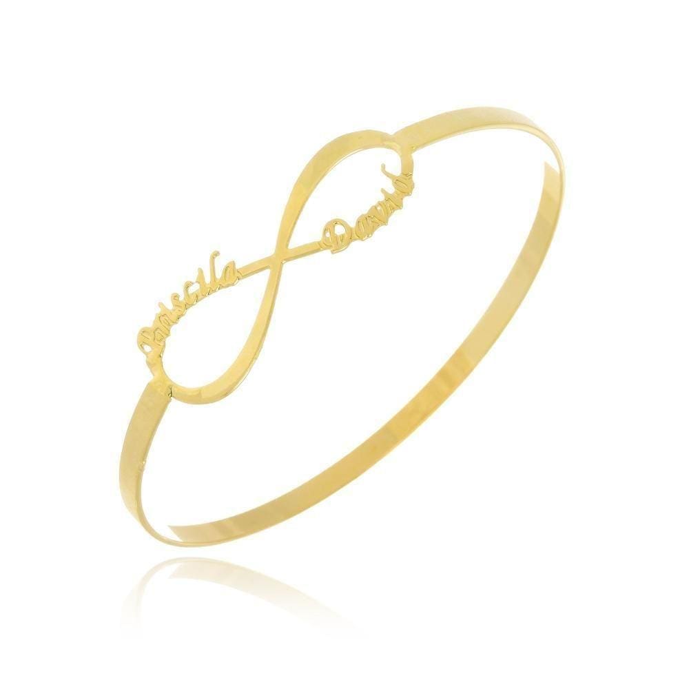 Pulseira Rígida Com Infinito E Nome Do Casal Folheado Em Ouro 18k [f027]