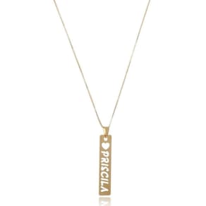 Colar Personalizado Retangular Com Coração E Nome Vazado Folheado Em Ouro 18k [f027]