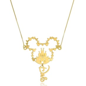Colar Personalizado Mickey Com Castelo E Nome Folheado Em Ouro 18k [f027]