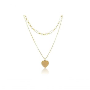 Colar Duplo Folheado Em Ouro 18k Com Coração [f027]