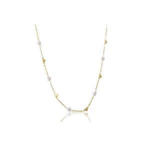 Colar Folheado Em Ouro 18k Com Pérolas De Coração [f027]