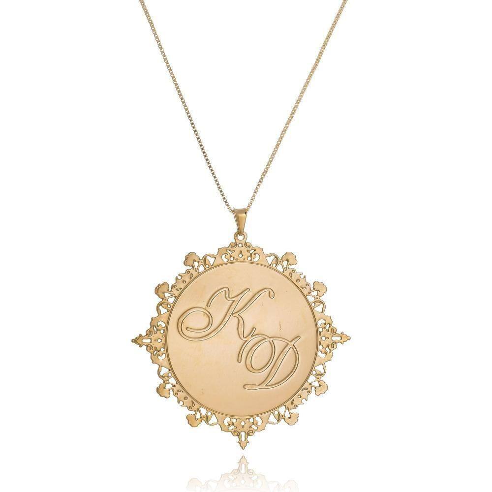 Colar Personalizado Mandala Chapado Com Iniciais Folheado Em Ouro 18k [f027]