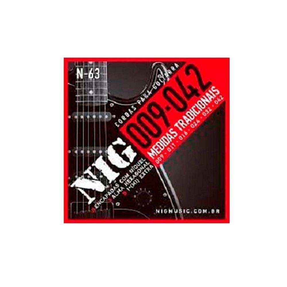 Encordoamento Guitarra. 009-.042 Tradicional - 1ª Mi Extra + Palheta Nig - N63 [f108]