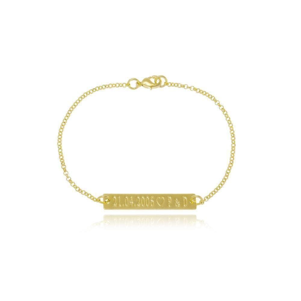 Pulseira Chapada Personalizada Com Data Iniciais Folheada Em Ouro 18k [f027]