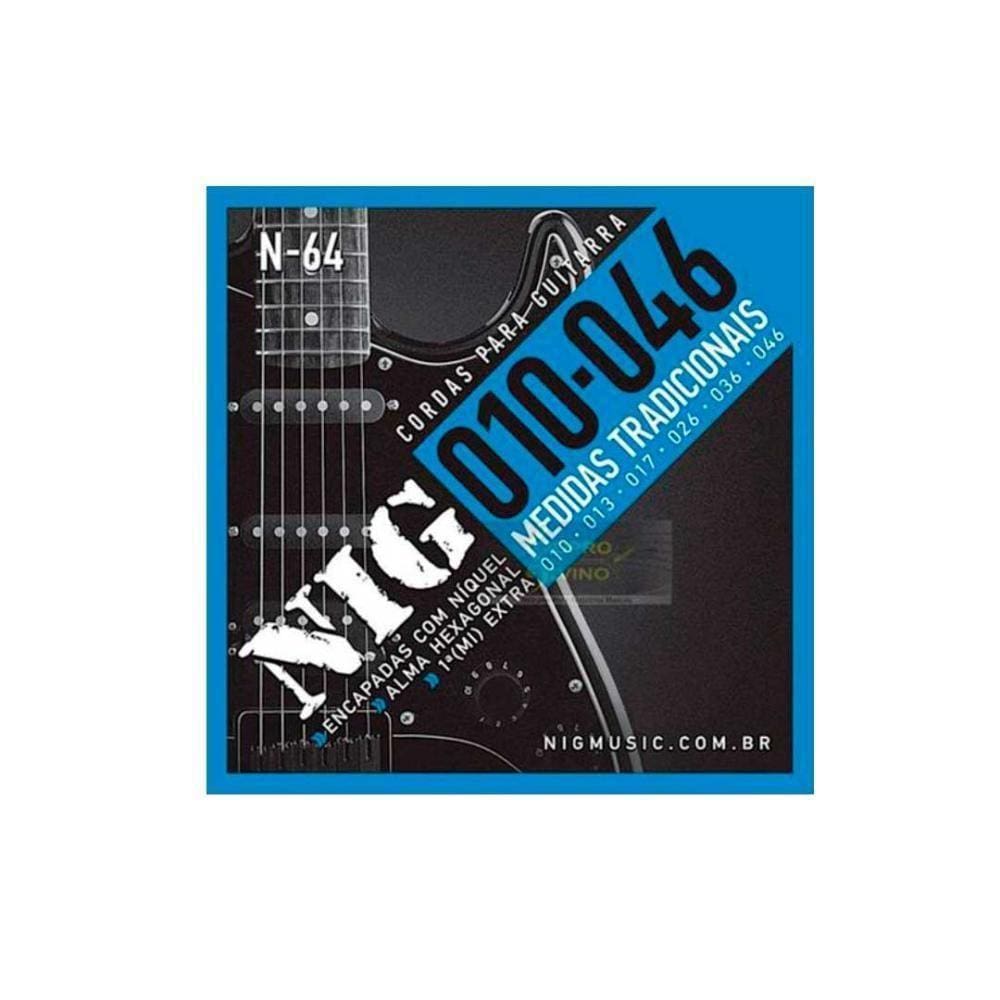 Encordoamento Guitarra. 010-.046 Tradicional - 1ª Mi Extra + Palheta Nig - N64 [f108]