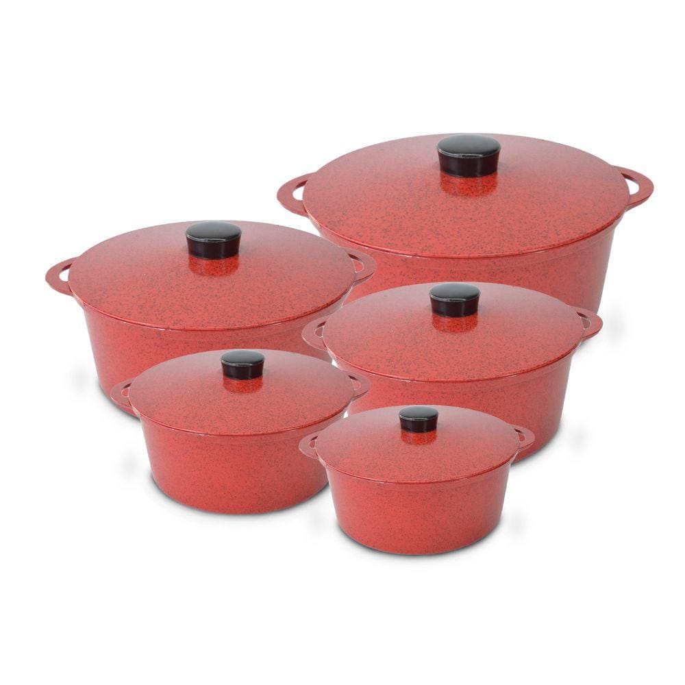 Panela Fundida Alumínio Batido Caçarolas 5 Peças Tampa Fundida - Vermelho