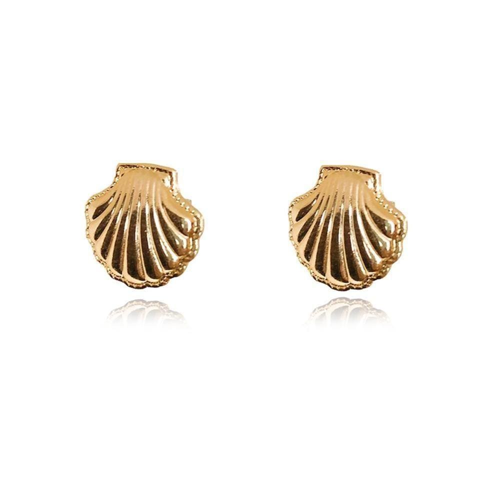 Brinco De Concha Folheado Em Ouro 18k [f027]