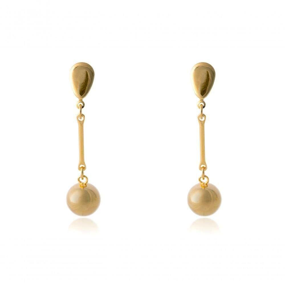 Brinco Médio Com Fio E Bola Dourada Folheado [f027]