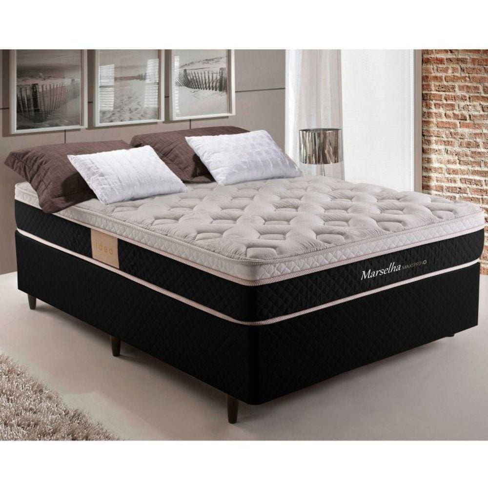 Cama Box Casal Molas Maxspring 138x188x25cm Marselha Herval Branco/Preto