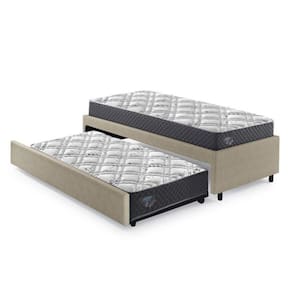 Bicama Box Solteirão 96x203 Cm Courino com Dois Colchões Adapto Molas Ensacadas Ecoflex Bege/Cinza