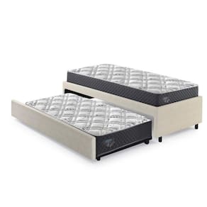 Bicama Box Solteirão 96x203 Cm Courino com Dois Colchões Adapto Molas Ensacadas Ecoflex Areia/Cinza