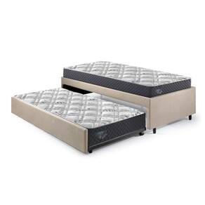 Bicama Box Solteirão 96x203 Cm Suede com Dois Colchões Adapto Molas Ensacadas Ecoflex Bege/Cinza