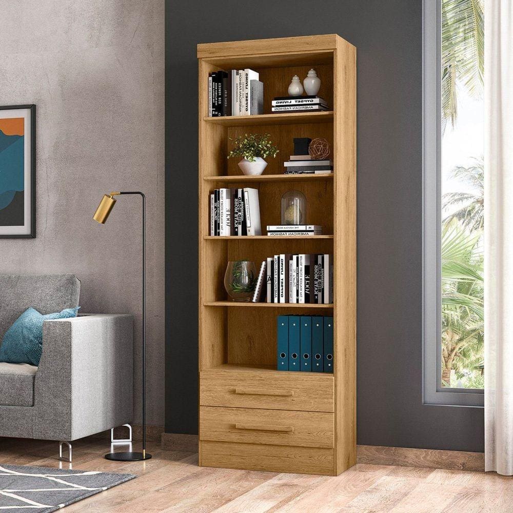 Estante para Livros 5 Prateleiras 2 Gavetas Freijo Toq