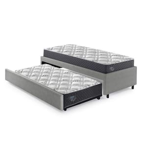 Bicama Box Solteirão 96x203 Cm Courino com Dois Colchões Adapto Molas Ensacadas Ecoflex Cinza