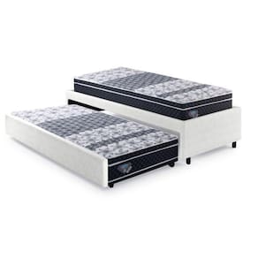 Bicama Box Solteirão 96x203 Cm Courino com Dois Colchões Gran Sleep Molas Verticoil Ecoflex Branco/Preto