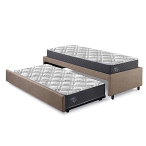 Bicama Box Solteirão 96x203 Cm Linho com Dois Colchões Adapto Molas Ensacadas Ecoflex Marrom/Cinza