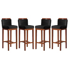 Conjunto 4 Banquetas Alta em Madeira Maciça Libéria CCS Interiores Pinhão/Preto