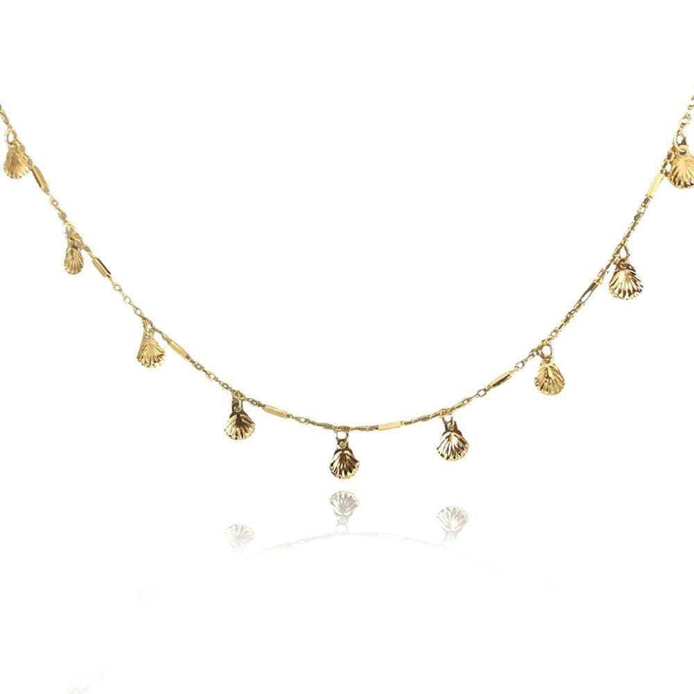 Colar De Mini Conchas Folheado Em Ouro 18k [f027]