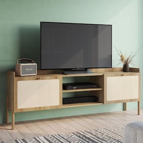 Rack para TV até 65 Polegadas 2 Portas 183cm Palhinha Pé Madeira Oslo Artesano Hanover