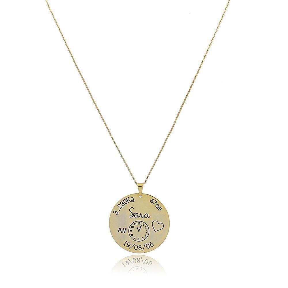 Colar Personalizado Com Dados Do Filho Folheado Em Ouro 18k [f027]