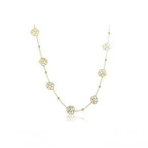 Colar Longo Com Bolinha E Flor Folheado Em Ouro 18k [f027]