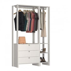 Closet Modulado 2 Peças 2 Cabideiros 3 Gavetas e 4 Nichos Yes Nova Mobile Branco