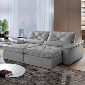Sofá Retrátil e Reclinável 4 Lugares 240cm Diamond Super Pillow Montano Estofados Veludo Cinza