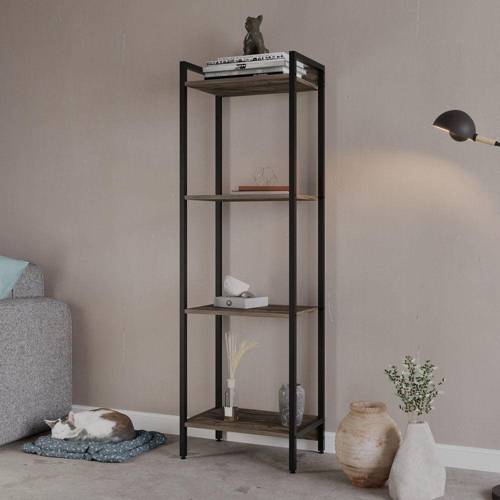 Estante para Livros Industrial Aço Multiuso 4 Prateleiras 146x45cm Active Yescasa Carvalho Dark