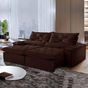 Sofá Retrátil e Reclinável 4 Lugares 240cm Diamond Super Pillow Montano Estofados Veludo Marrom