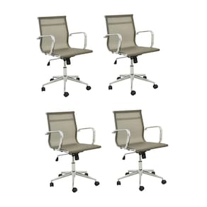 Kit 4 Cadeiras de Escritório Diretor Office Sevilha Tela Rivatti Dourado