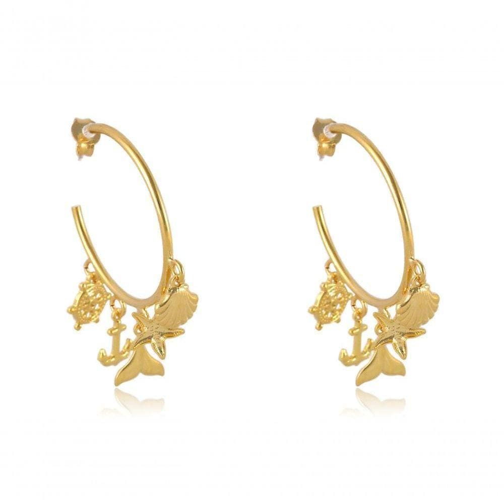 Brinco Argola Médio Com Pingente Marinho Folheado [f027]