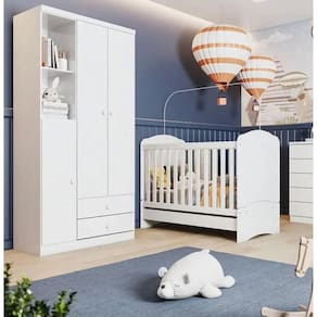 Quarto de Bebê Compacto com Berço e Guarda Roupa Faz de Conta Espresso Móveis Branco