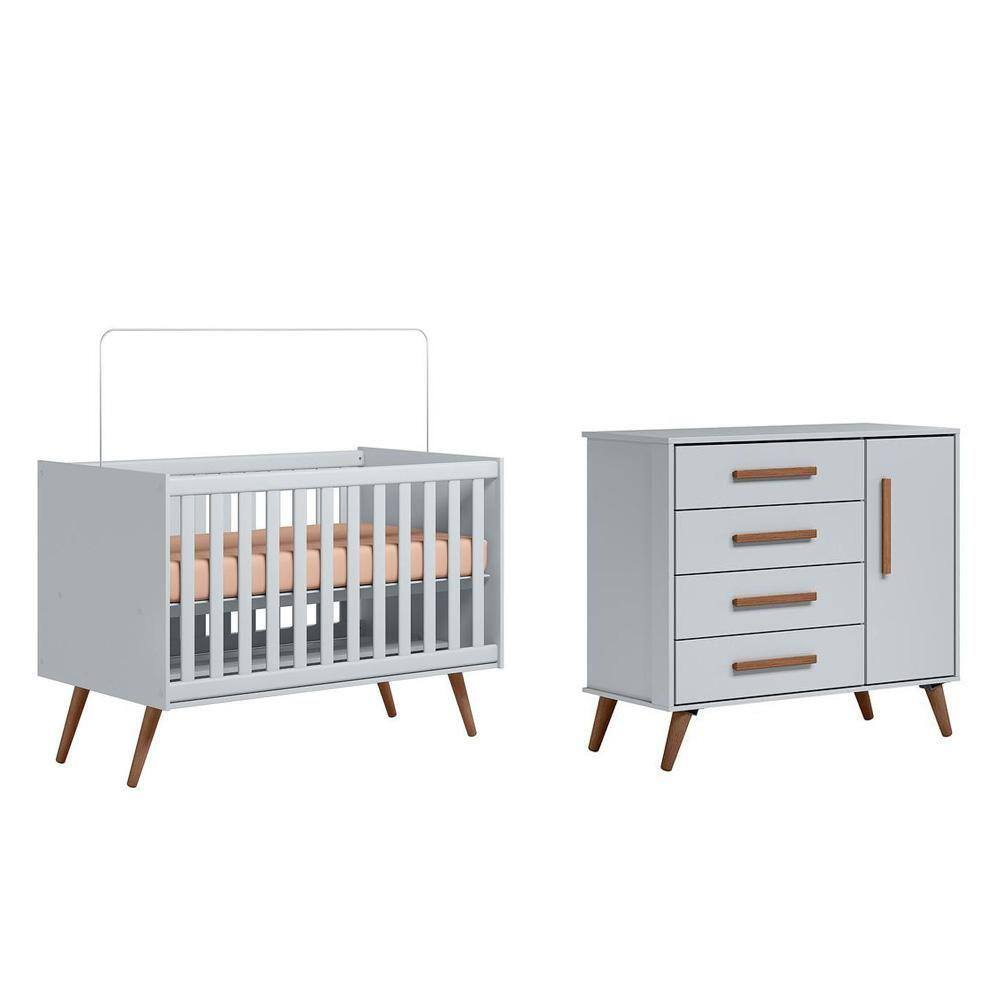 Quarto Infantil Encanto Retrô com Berço e Cômoda Sapateira Cinza - FdECOR