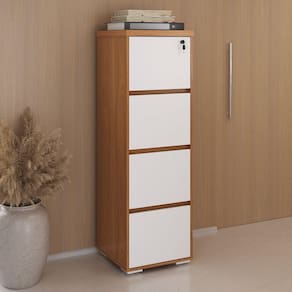 Gaveteiro Alto Arquivo para Pasta Suspensa com Chave, para Escrirório e Recepção Freijó/Branco