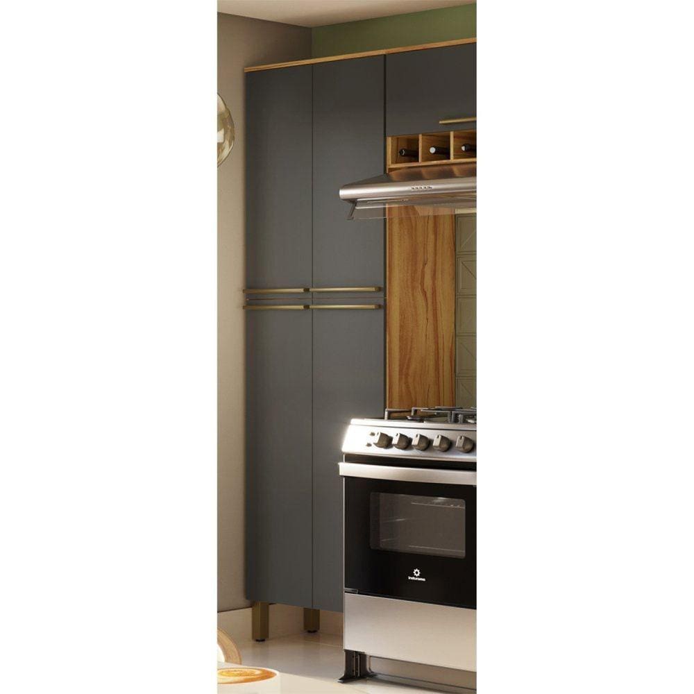 Paneleiro Duplo com 4 Portas 100% Mdf Itália Amêndoa/Cinza