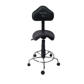 Cadeira sela estetica - regulagem de altura  a gás - para dentista, manicure, tatuador, estrela cromada  corano branco