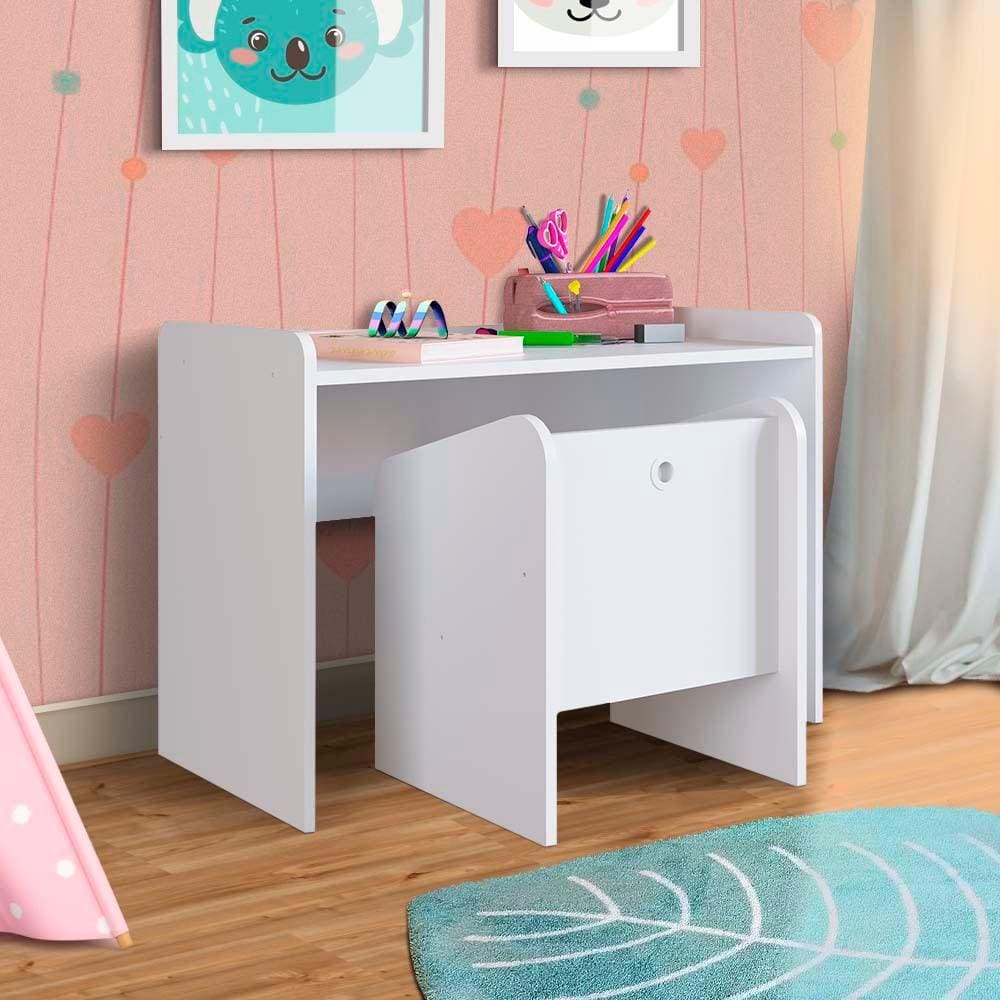 Escrivaninha E Cadeira Infantil Montessoriano Branco Miles Shop Jm - BRANCO