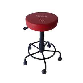 Mocho estética com base de ferro com apoio de pé com rodízio corano vermelho