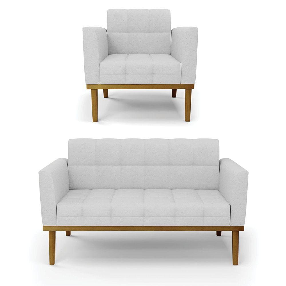 Sofá Namoradeira e Poltrona Base de Madeira Castanho Elisa Linho D03 - D`Rossi