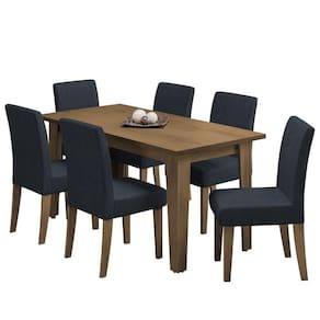 Conjunto De Mesa Sala De Jantar Miami Com 6 Cadeiras Trieste Suede 1,60m Cedro / Chumbo Dobuê Cedro