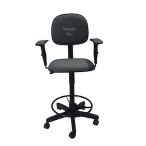 Cadeira secretaria caixa alta - braço regulagem - base de rodízio para recepção mercado balcão tecido cinza/preto